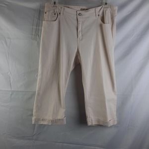 Dkin cream/off white Embroidered Rhinestone cropped cuffed jeans 16W